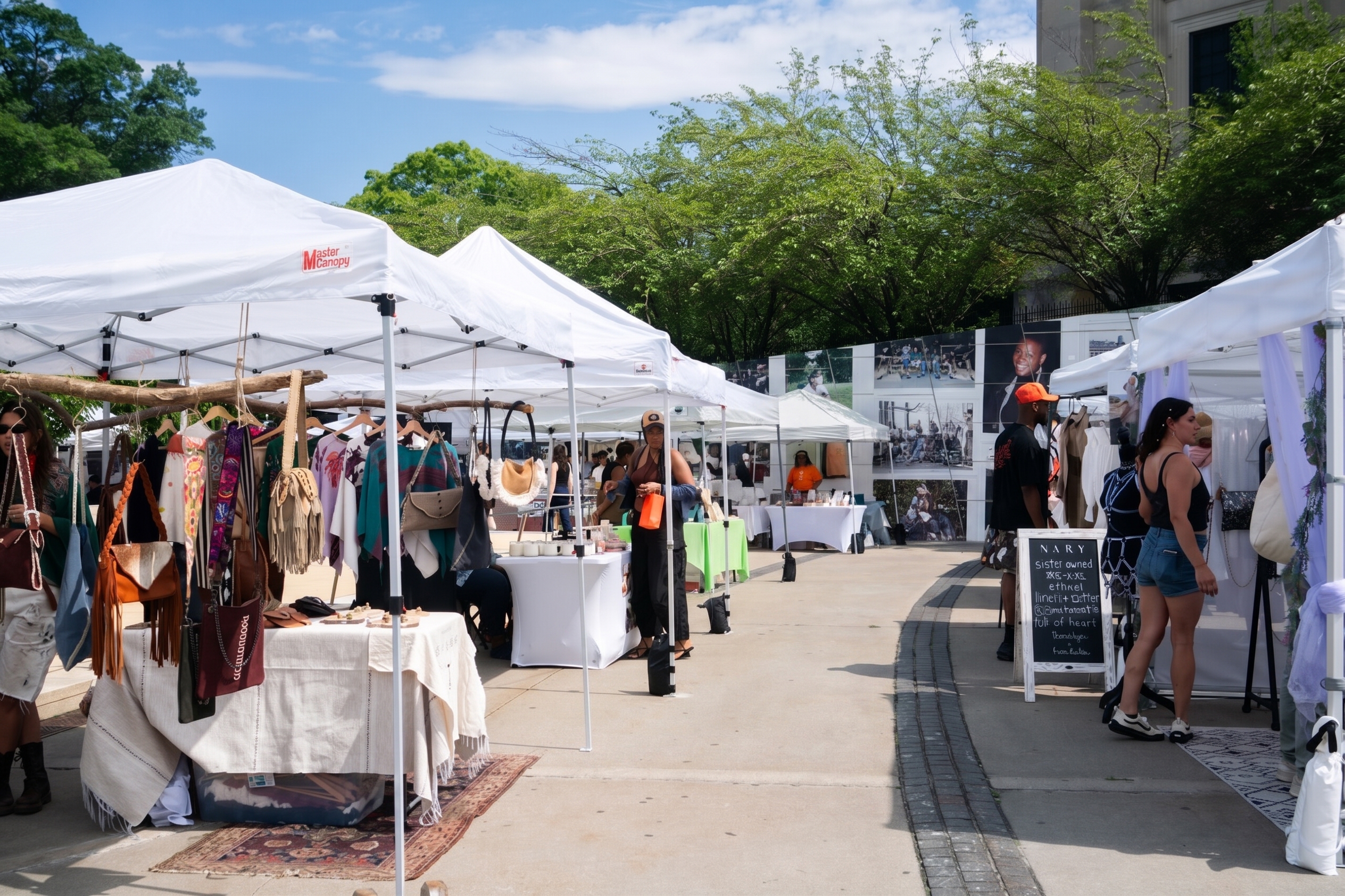 Open-air market with tents and stalls